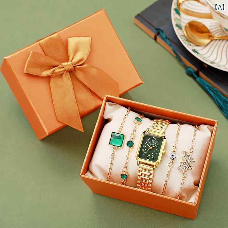 腕時計 レディース ガールズ ウォッチ 韓国 ファッション アクセサリー ブレスレットセット ラインストーン バタフライ ゴールド アナログ クォーツ 学生 女性