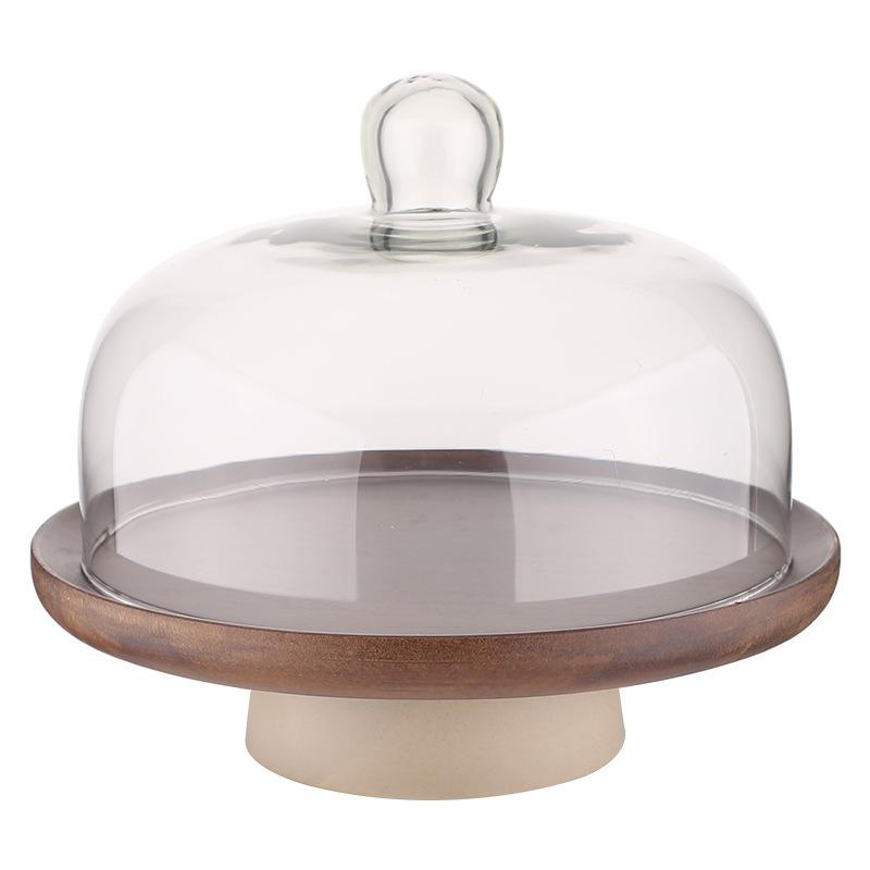 ケーキスタンド 木製 陶器製 フルーツプレート ガラスドーム付き アフタヌーンティー デザート おしゃれ かわいい ディスプレイスタンド 和風 菓子皿