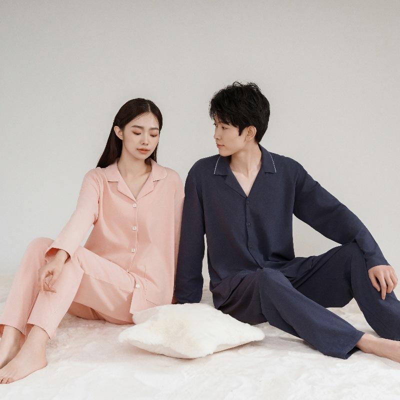 パジャマ レディース メンズ 春秋 ペア 抗菌 ニット綿 寝巻き 上下セット 前開き 長袖 長ズボン 部屋着 ルームウェア 柔らか ふわふわ M L XL XXL グリーン 米白 ピンク 紫 紺 焦げ茶 グレー 黄色 緑 青 リラックス 普段使い