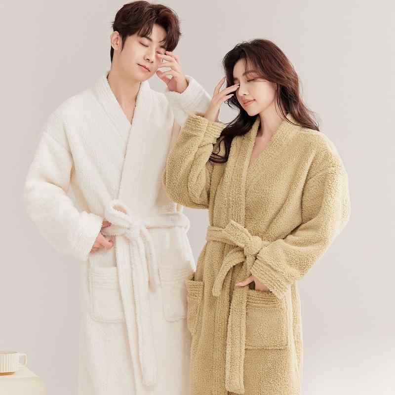 パジャマ レディース メンズ 秋冬用 珊瑚フリース 浴衣風 ローブ セットアップ 厚手 あったか 寝巻き 寝間着 部屋着 Vネック ポリエステル