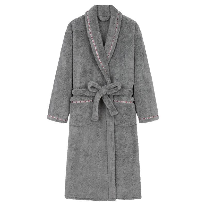 バスローブ メンズ レディース 男性用 女性用 ペア 珊瑚フリース ポリエステル 超厚手 Vネック 長袖 秋冬 部屋着 寝間着 リラックス ウェア 織りテープ ...