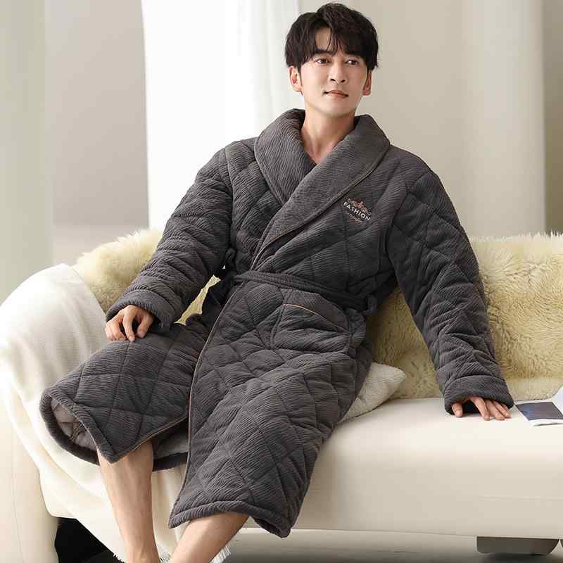バスローブ 男性用 秋冬 珊瑚フリース ポリエステル 厚手 ホテル 浴衣 寝巻き 部屋着 あったか リラッ..