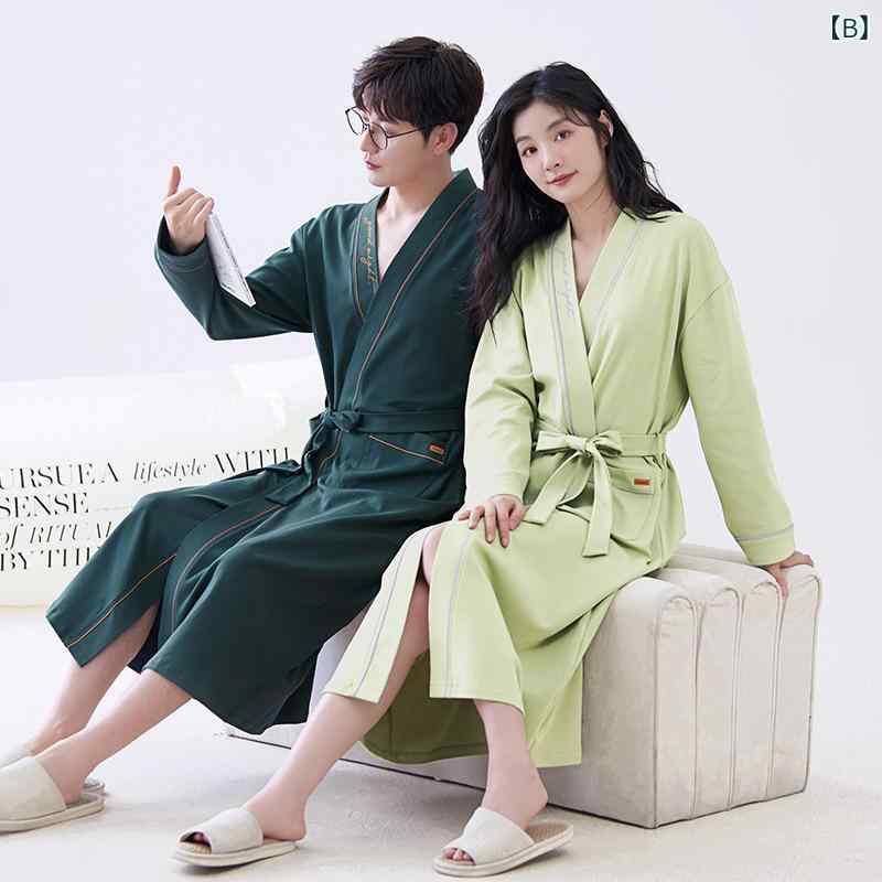 バスローブ レディース メンズ 春秋 純綿 長袖 ペア パジャマ 秋冬 浴衣風 ルームウェア 部屋着 寝間着 Vネック コットン100% 涼感 通気性 快適 ゆったり M L XL 2XL シンプル カジュアル スリープウェア