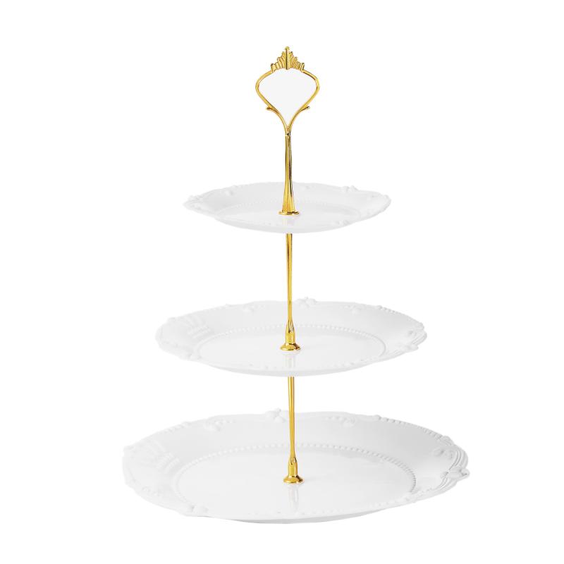 ケーキスタンド 3段 クラウン フルーツプレート スイーツトレー 誕生日 パーティー デザート ディスプレイ プラスチック製 軽量 ホワイト ピンク グリーン ゴールド