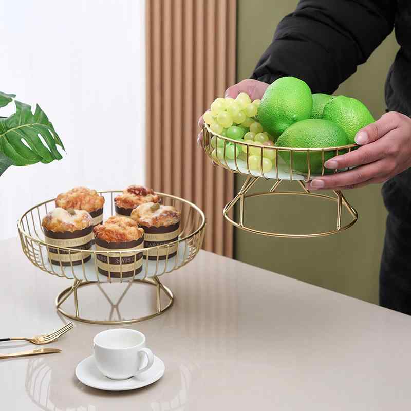 フルーツバスケット 北欧風 ガラス製 果物かご 菓子器 デザートトレー アフタヌーンティー ゴールド 小..