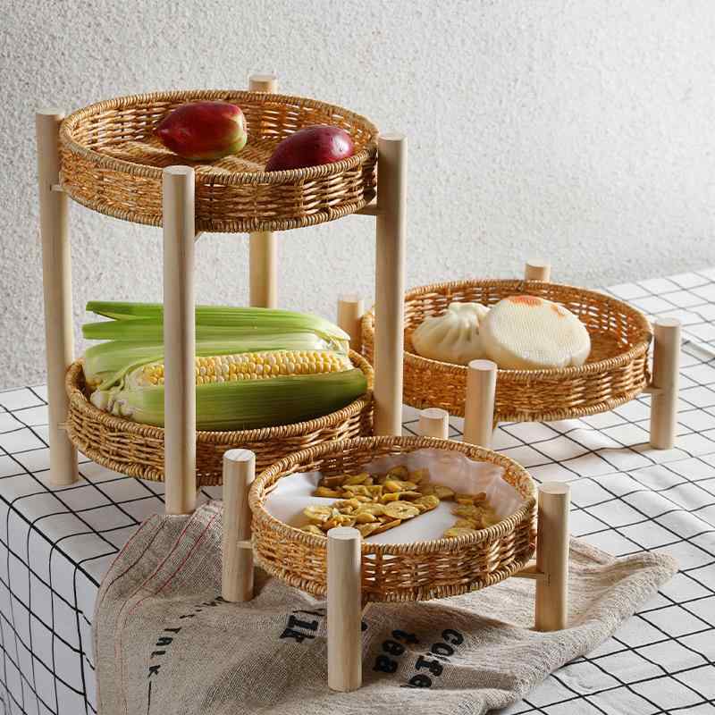 果物皿 フルーツバスケット 折りたたみ式 二段 アフタヌーンティー スナック 菓子 果物かご ディスプレイスタンド 中華風