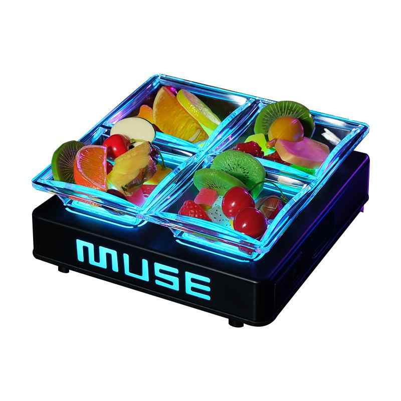 食器 フルーツボウル LED 光る 果物皿 スナック皿 盛り付け皿 鉄芸 アクリル製 二層 四角形 多角形 バー KTV パーティー イベント