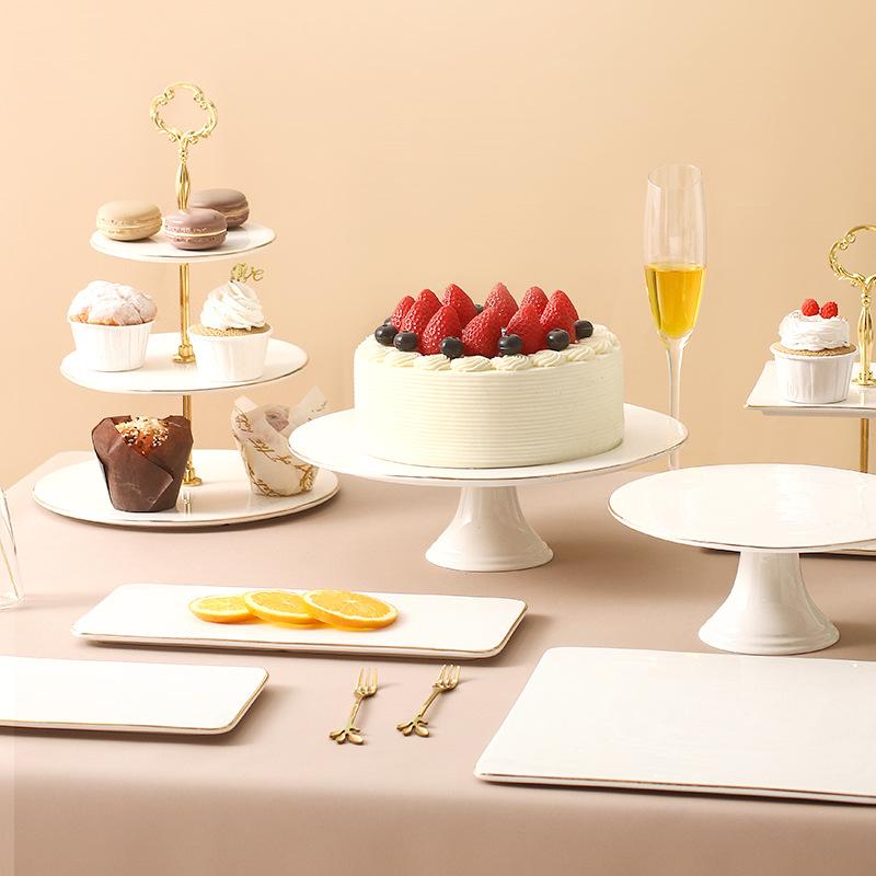 果物皿 レディース 9寸 12寸 金縁 高脚 陶器 プレート ケーキスタンド デザートスタンド 2段 3段 アフタヌーンティー パーティー ディスプレイスタンド 飾り棚