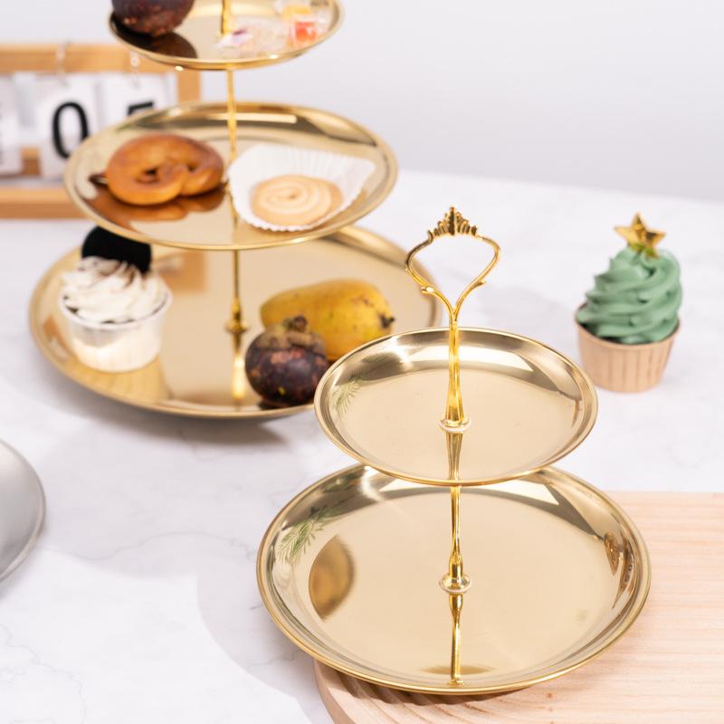 果物皿 ケーキスタンド 3段 不锈钢製 デザート お菓子 軽食 ディスプレイ台 ゴールド シルバー