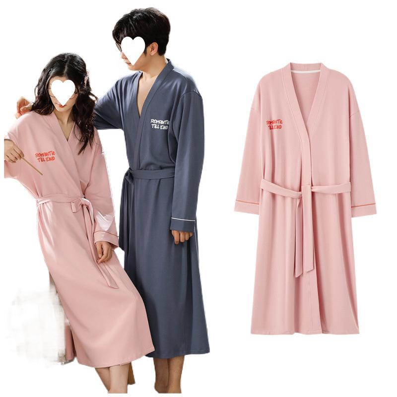 パジャマ カップル 男性用 女性用 春秋 綿 長袖 中長丈 ベルト 浴衣 高級感 部屋着 リラックス