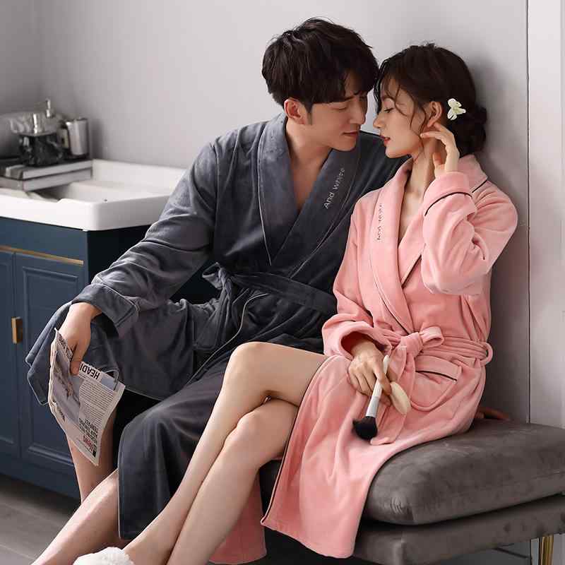 バスローブ レディース メンズ 秋冬 薄手 フリース 厚手 あったか 保温 Vネック 浴衣風 ガウン 寝巻き パジャマ 部屋着 淡ピンク ダークグレー ブルー ...