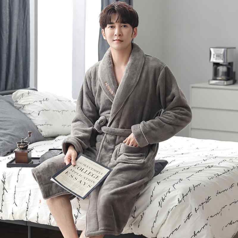パジャマ メンズ バスローブ 秋冬用 厚手 フランネル 寝巻き 部屋着 あったか 暖かい ガウン ポリエステル