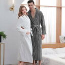 バスローブ レディース メンズ フランネル 厚手 あったか 長袖 Vネック ガウン 部屋着 寝巻き ルームウェア 秋冬 ペア ワインレッド グレー ホワイト パ...