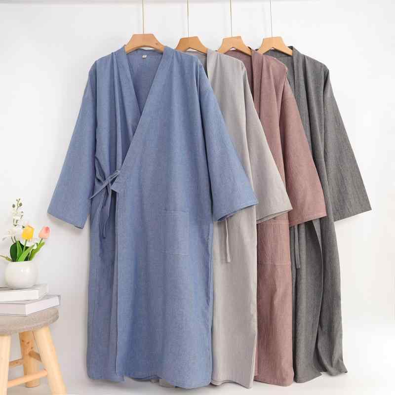 浴衣 メンズ 男性用 水洗綿布 和風 バスローブ 寝巻き ガウン 開襟シャツ 深青 紺 麻色 ブラウン グレ..