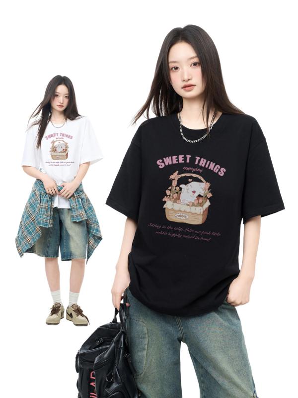 Tシャツ レディース 半袖 コットン プリント ストリート カジュアル トップス カットソー プルオーバー..