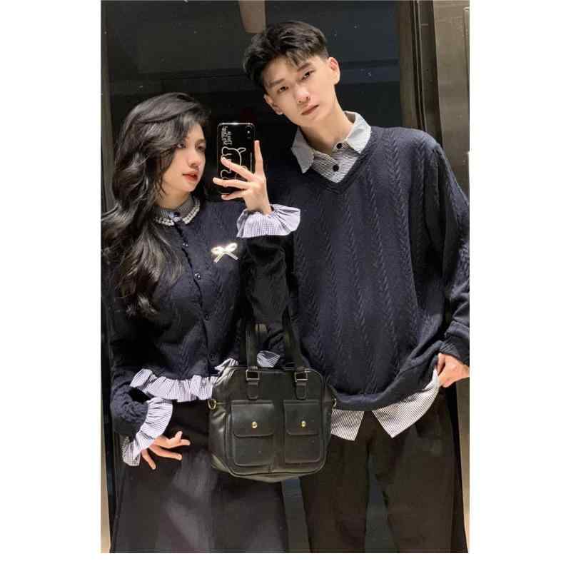 ニット レディース メンズ カーディガン 秋冬 長袖 ゆったり 夫婦 ペアルック ブルー 青 ニットトップス 普段使い 通勤 通学