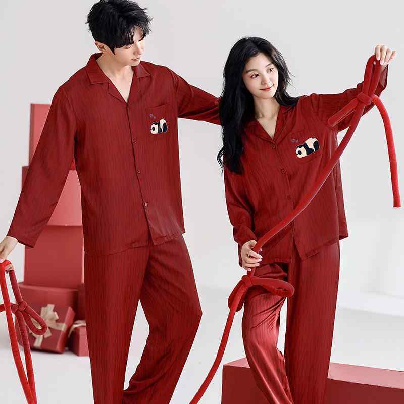 Other - パジャマ レディース 春秋 薄手 接触冷感 新婚 ホームウェア 夫婦 セットアップ 長袖 長ズボン ポリエステル Vネック レッド