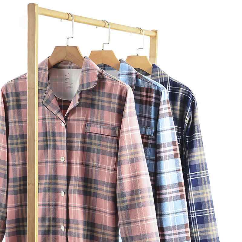 パジャマ レディース メンズ 秋冬 綿 フランネル ネル チョコレート 格子柄 長袖 長ズボン 上下セット ..