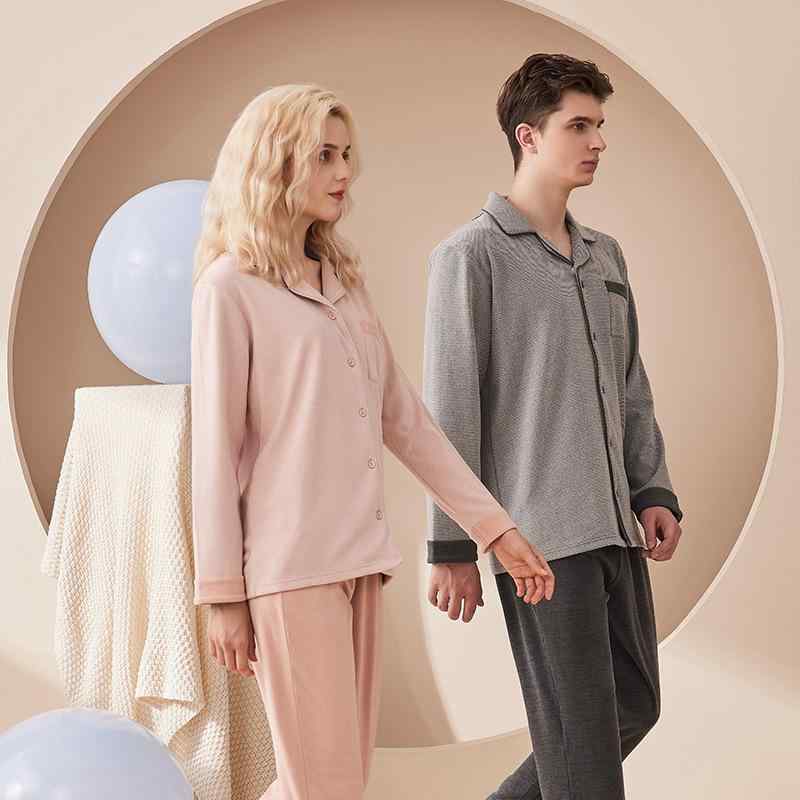 ルームウェア ペア 秋冬 パジャマ 長袖 カーディガン 長ズボン ポリエステル あったか 暖か 厚手 Vネック 部屋着 リラックス 睡眠 春秋 冬