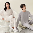パジャマ レディース メンズ 春秋 モダールコットン 長袖 ラウンドネック 上下セット ペア 部屋着 ルームウェア ゆったりサイズ