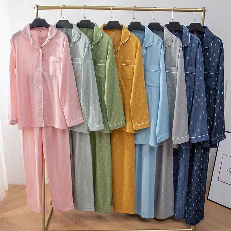 パジャマ レディース メンズ 上下セット 綿100% ダブルガーゼ 長袖 長ズボン Vネック 薄手 ルームウェ..