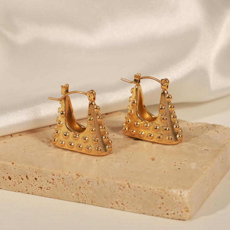 イヤリング レディース チタン鋼 18k電気メッキ ゴールド 幾何学模様 バッグ型 個性的 トレンド アクセ..