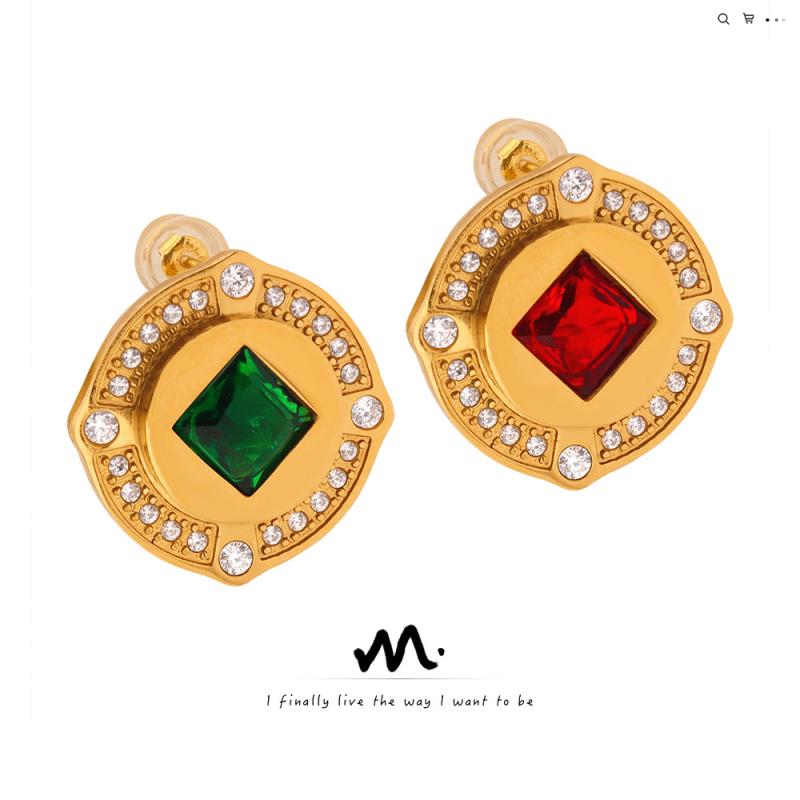 ピアス レディース チタン鋼製 ゴールドメッキ ジルコニア 幾何学模様 丸型 スタッドピアス イヤリング 宫廷風 レトロ調 アクセサリー