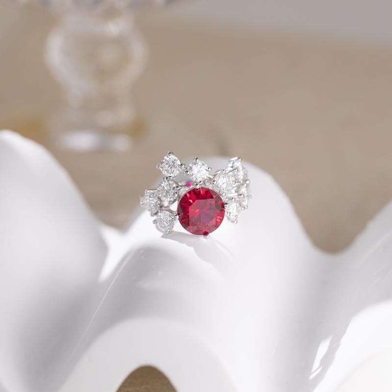 指輪 レディース 再生レッドルビー 3カラット モアッサナイト S925 シルバー925 電気メッキ 宝石 リング アクセサリー ギフト 清新 スイート