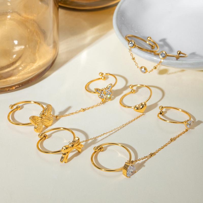 指輪 レディース 18K ステンレス製 ハート型 ジルコニア インデックスリング 2個セット 電気メッキ加工 ファッションリング アクセサリー かわいい