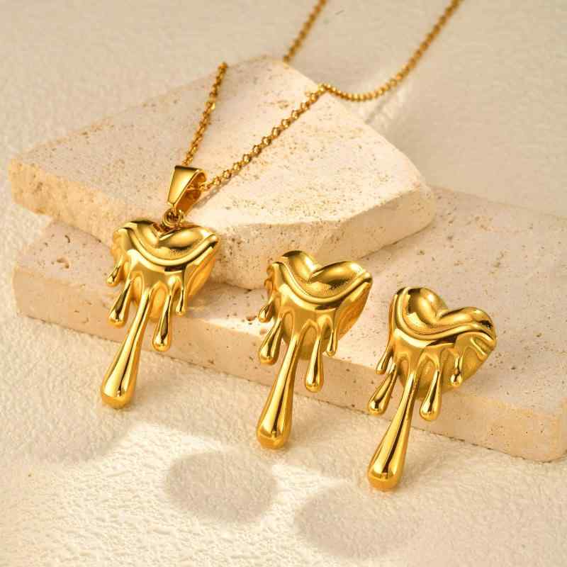 アクセサリー レディース ステンレス製 ハートモチーフ ピアス ネックレス ゴールドカラー