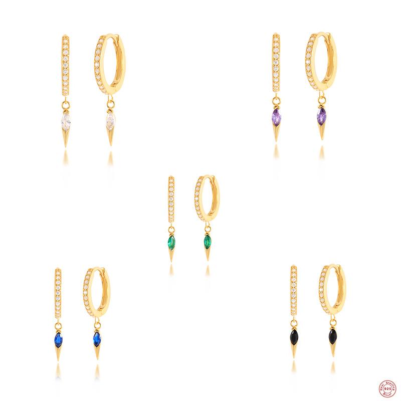 ピアス レディース S925純銀 ジルコニア スタッドピアス 幾何学 円錐形 鋲 幾何学模様 イヤーカフ イヤリング ゴールド 金色 白 紫 緑 青 黒 普段使...