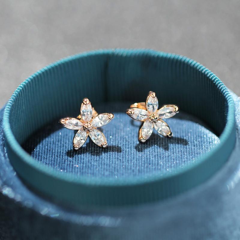 イヤリング レディース 韓国風 ゴールド シルバー カラー フラワー 花 ドリル スタッド クリップ式 イ..