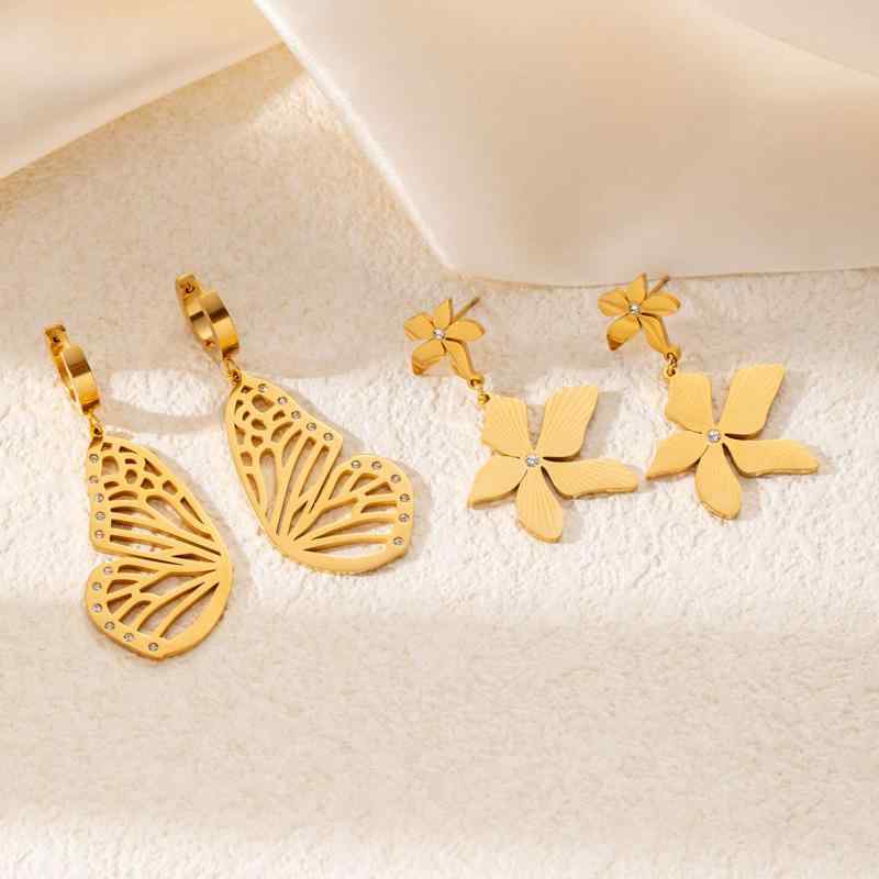 ピアス レディース 蝶 花 チタン鋼製 ドロップピアス 誇張 軽奢 個性的 ファッション 幾何学模様 接触冷感 金属アレルギー対応 電気メッキ加工 普段使い パーティー