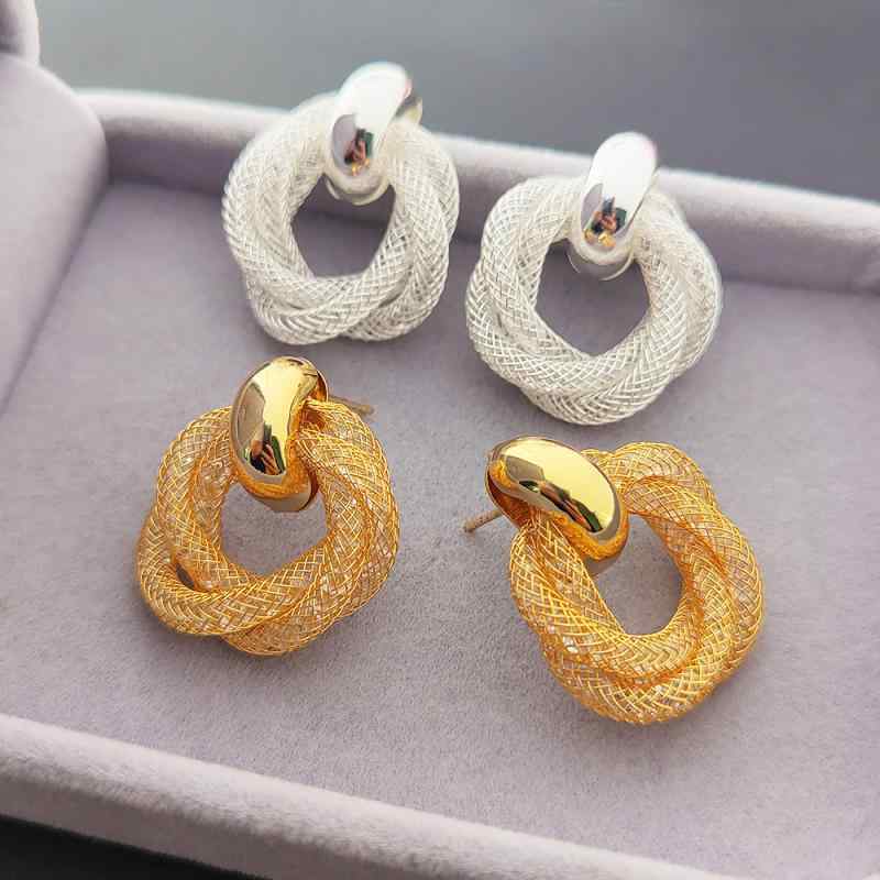 イヤリング レディース 幾何学 レトロ 24K 金メッキ シルバー 小ぶり 高見え 重厚感 メタル 銀色 ゴールド 冬