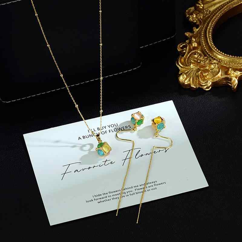 イヤリング レディース レトロ 猫目石 18K 電気メッキ加工 幾何学模様 ドロップピアス アクセサリー 通..