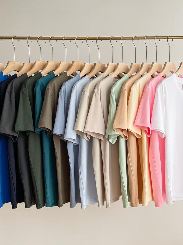 Tシャツ レディース メンズ ラウンドネック 半袖 コットン 無地 トップス カットソー 白 黒 杏色 桃花..