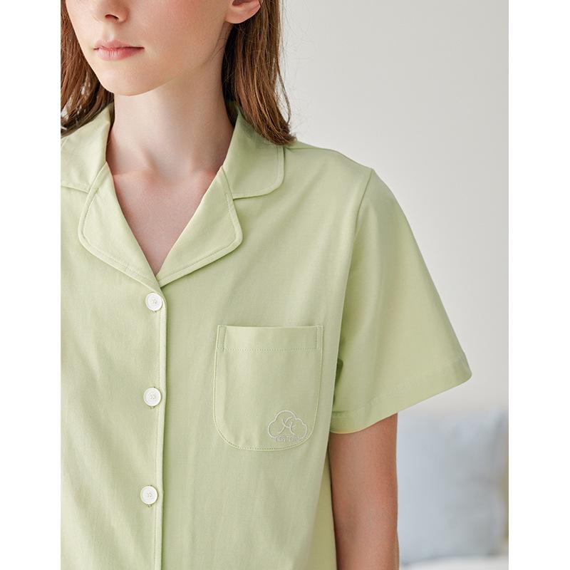 パジャマ レディース メンズ 半袖 開襟 シャツ 綿 上下 セットアップ 春秋 薄手 ルームウェア 部屋着 ..