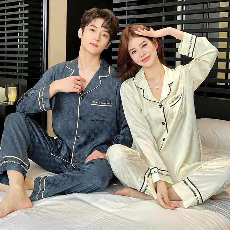 パジャマ メンズ レディース 接触冷感 春秋 刺繍 長袖 セットアップ 薄手 ジャガード ホームウェア 部..