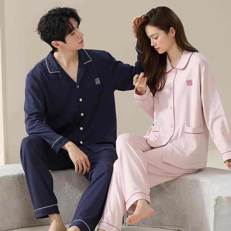 パジャマ メンズ レディース 綿100% 長袖 長ズボン 上下セット 夫婦 恋人 ペアルック 寝間着 ルームウェア 部屋着 春夏 秋冬 薄手 快適 翻领