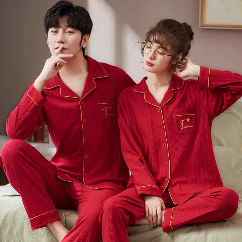 パジャマ レディース メンズ 春秋 綿 長袖 長ズボン 上下セット ペア 男女兼用 ルームウェア 寝間着 部..