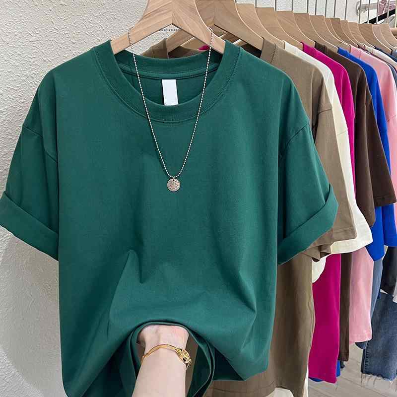 Tシャツ 男女兼用 オーバーサイズ 半袖 トップス 純綿 カットソー クルーネック 白 黒 杏色 緑 カーキ 赤 グレー ネイビー ピンク系 大きいサイズ ゆったり 普段使い
