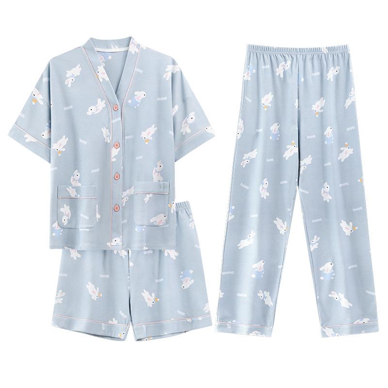 パジャマ レディース 大きいサイズ 綿 半袖 長ズボン 3点セット 薄手 和風 カーディガン 部屋着 リラックスウェア