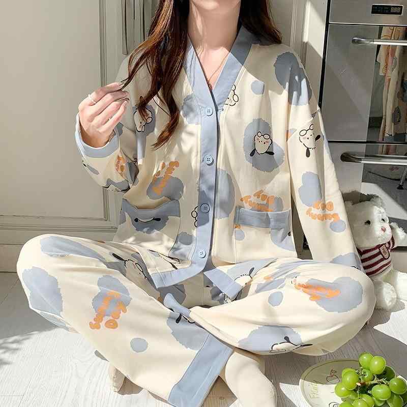 和服 寝巻き レディース 春秋 長袖 長ズボン 上下セット かわいい カーディガン 綿 部屋着 ルームウェア リラックス ゆったり M L XL XXL