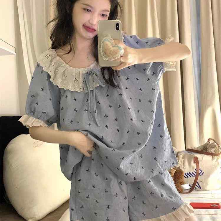 パジャマ レディース 夏 半袖 短パン 上下セット 部屋着 ルームウェア 綿混 涼しい かわいい 花柄 レー..