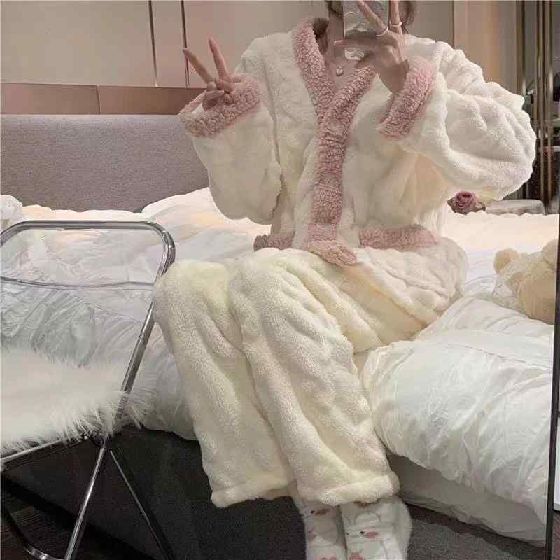 パジャマ レディース 秋冬 長袖 長ズボン フランネル あったか 上下セット 厚手 ルームウェア 部屋着 寝巻き 襟付き 暖か 快適 リラックス ふわふわ 和風