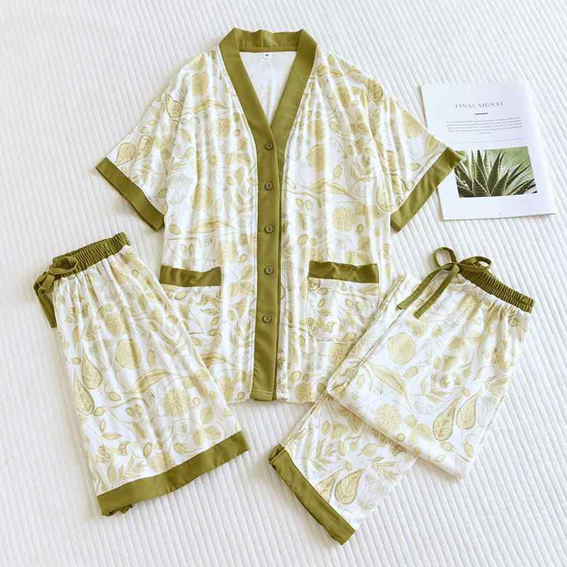 パジャマ レディース メンズ 和風 カーディガン 短パン 上下セット 薄手 接触冷感 モダール 寝間着 ルームウェア 部屋着 Vネック 3分袖パンツ 春夏
