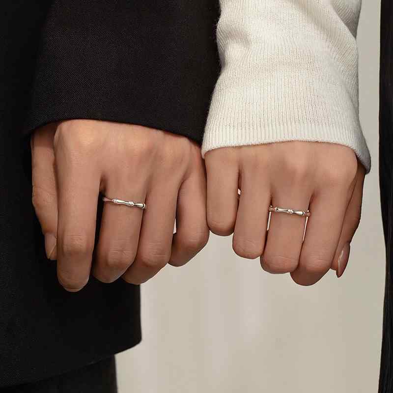 指輪 ペアリング シルバー999 竹モチーフ カップルリング フリーサイズ 男女兼用 シルバーリング 幾何学模様 レトロ 文芸風