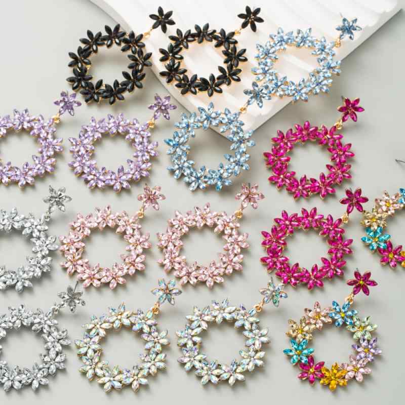 ピアス レディース 幾何学 花柄 フラワー 合金 ジルコニア ラウンド キラキラ ビジュー ブラック ピン..