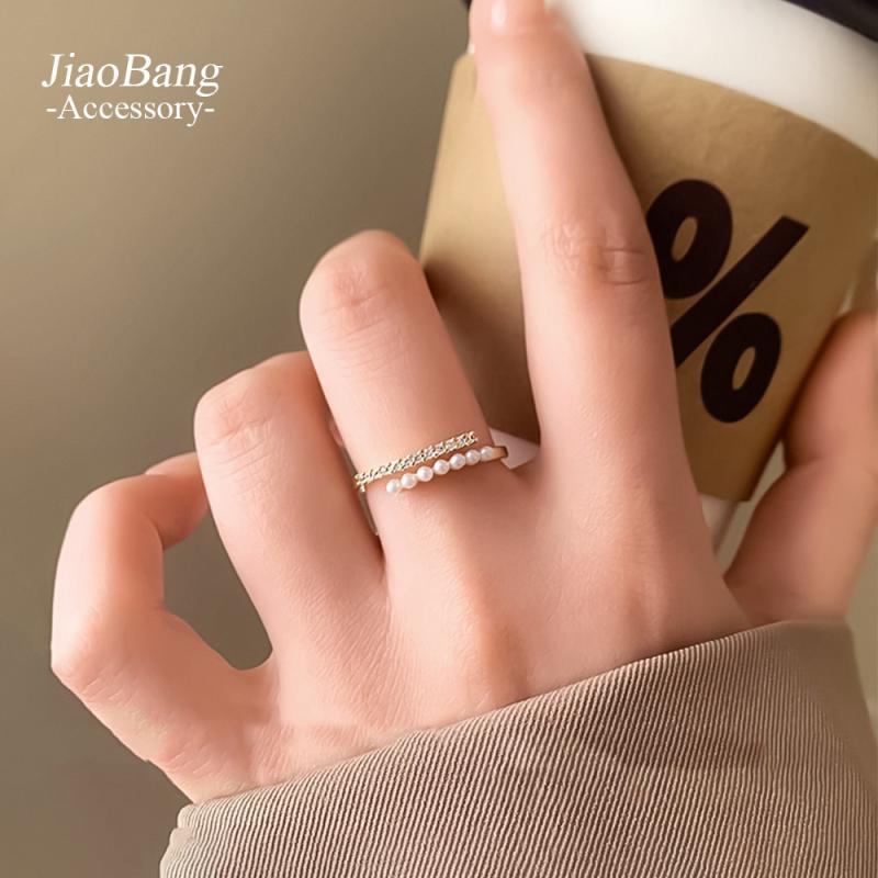 指輪 レディース ジルコニア パール リング 真鍮 電気メッキ加工 ゴールドカラー シルバーカラー エレ..