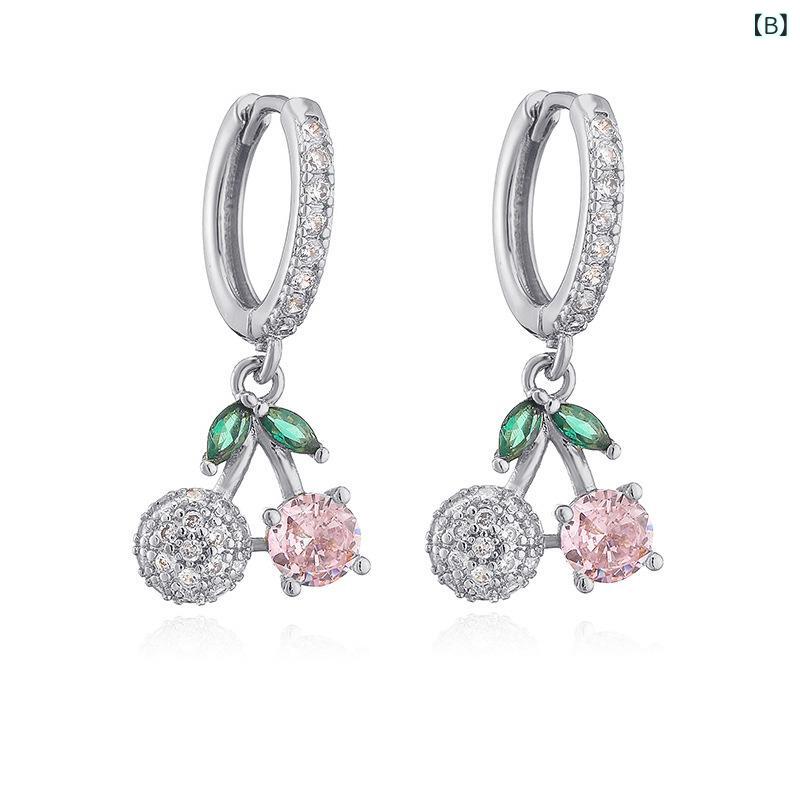 ピアス レディース 銅製 ジルコニア 桜んぼ イチゴ ドロップピアス フープピアス 魚の骨 シェル ベア かわいい キュート